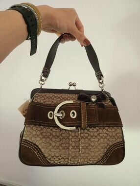 New Coach Brown Signature Canvas & Suede Top-Handle Satchel